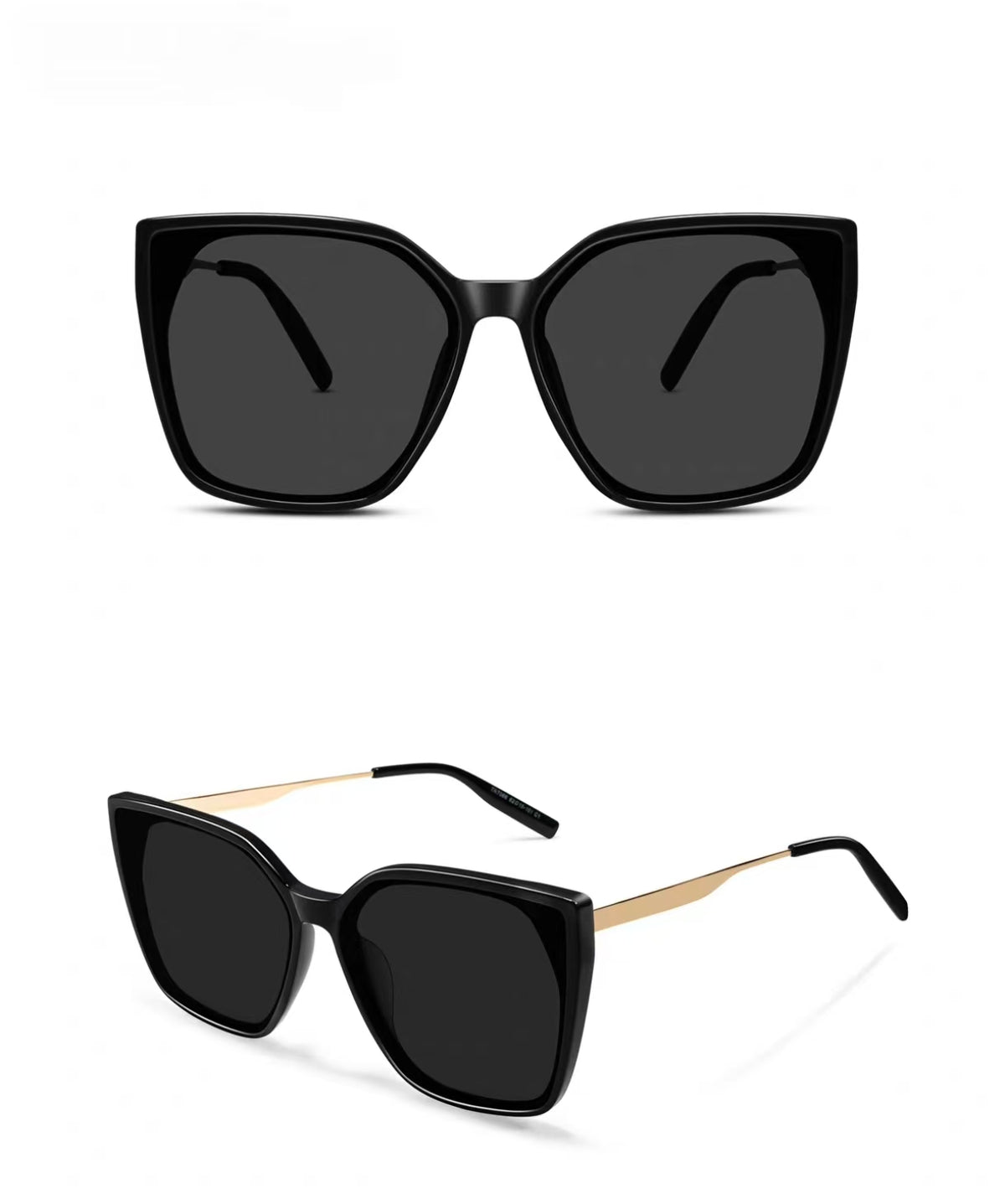 Black full-rim oversized square tr90 sunglasses, front view