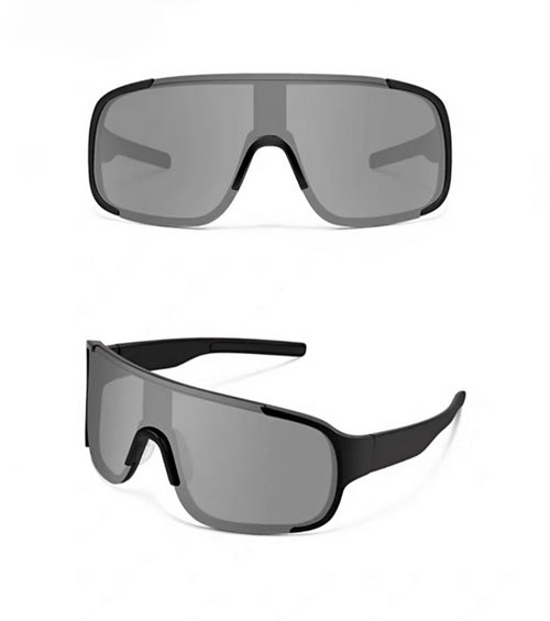 Gray men's polycarbonate oversized shield sunglasses, product views
