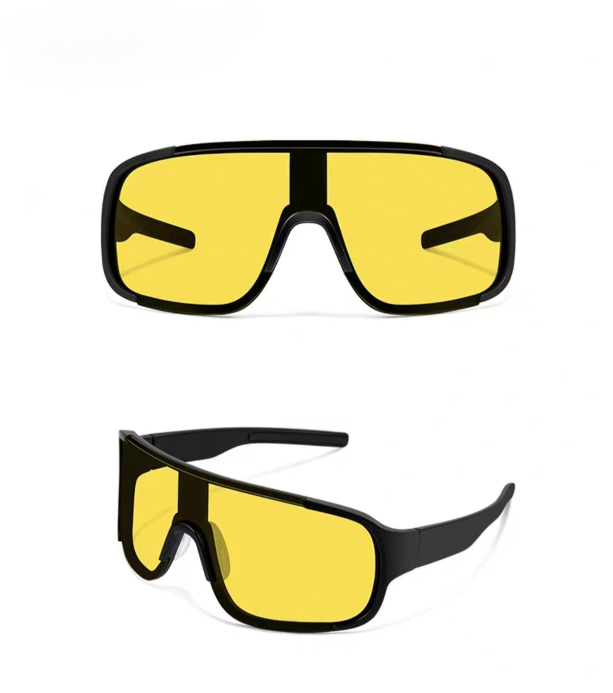 Yellow men's polycarbonate oversized shield sunglasses, product views