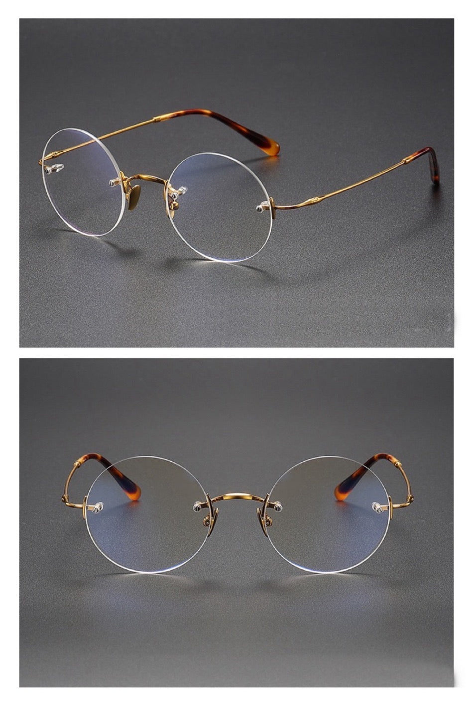 Gunmetal unisex round pure titanium rimless glasses, product view