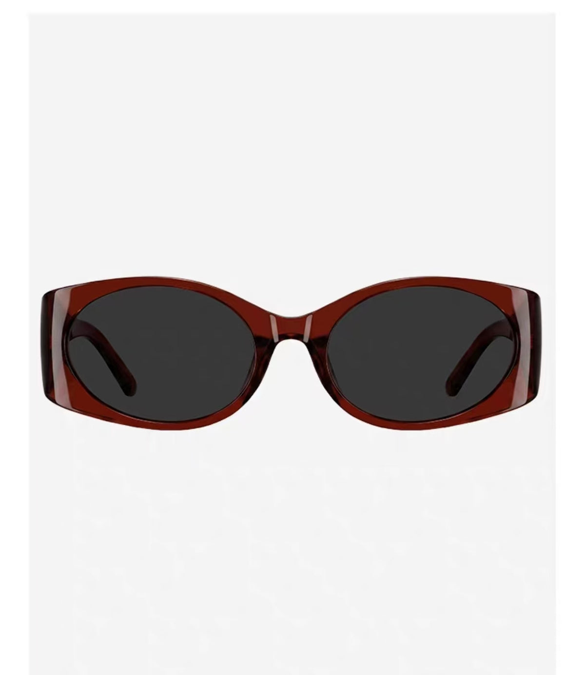 Amber Brown full-rim narrow rectangular polycarbonate sunglasses, front view
