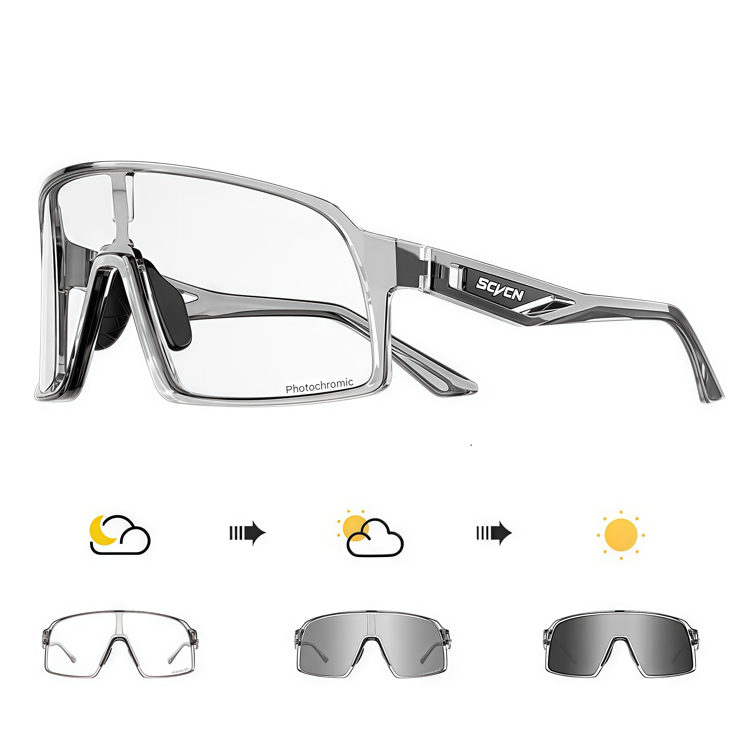 Crystal Grey Frame/Photochromic Grey Lens unisex tr90 rectangle sunglasses, detail-01 view