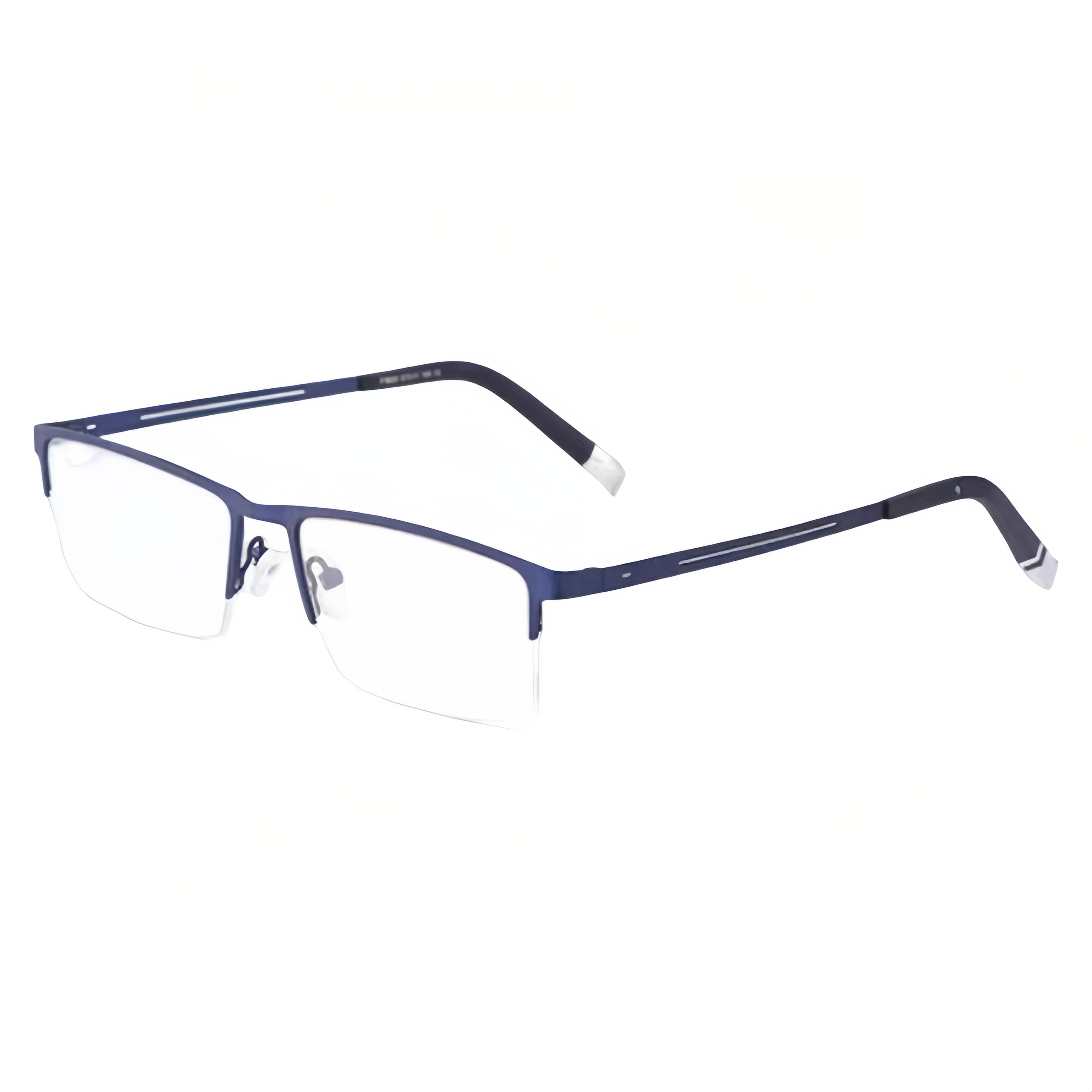 Blue rectangular semi-rimless eyeglass frame, product view