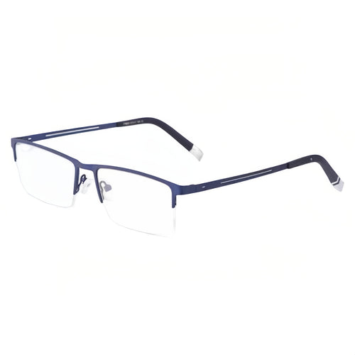 Blue rectangular semi-rimless eyeglass frame, product view