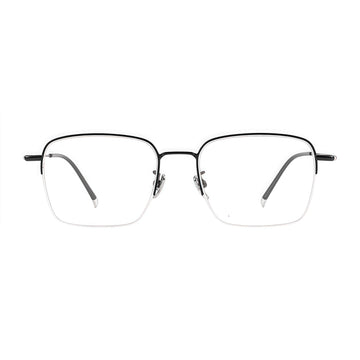 Black unisex business titanium semi-rimless glasses, front product view