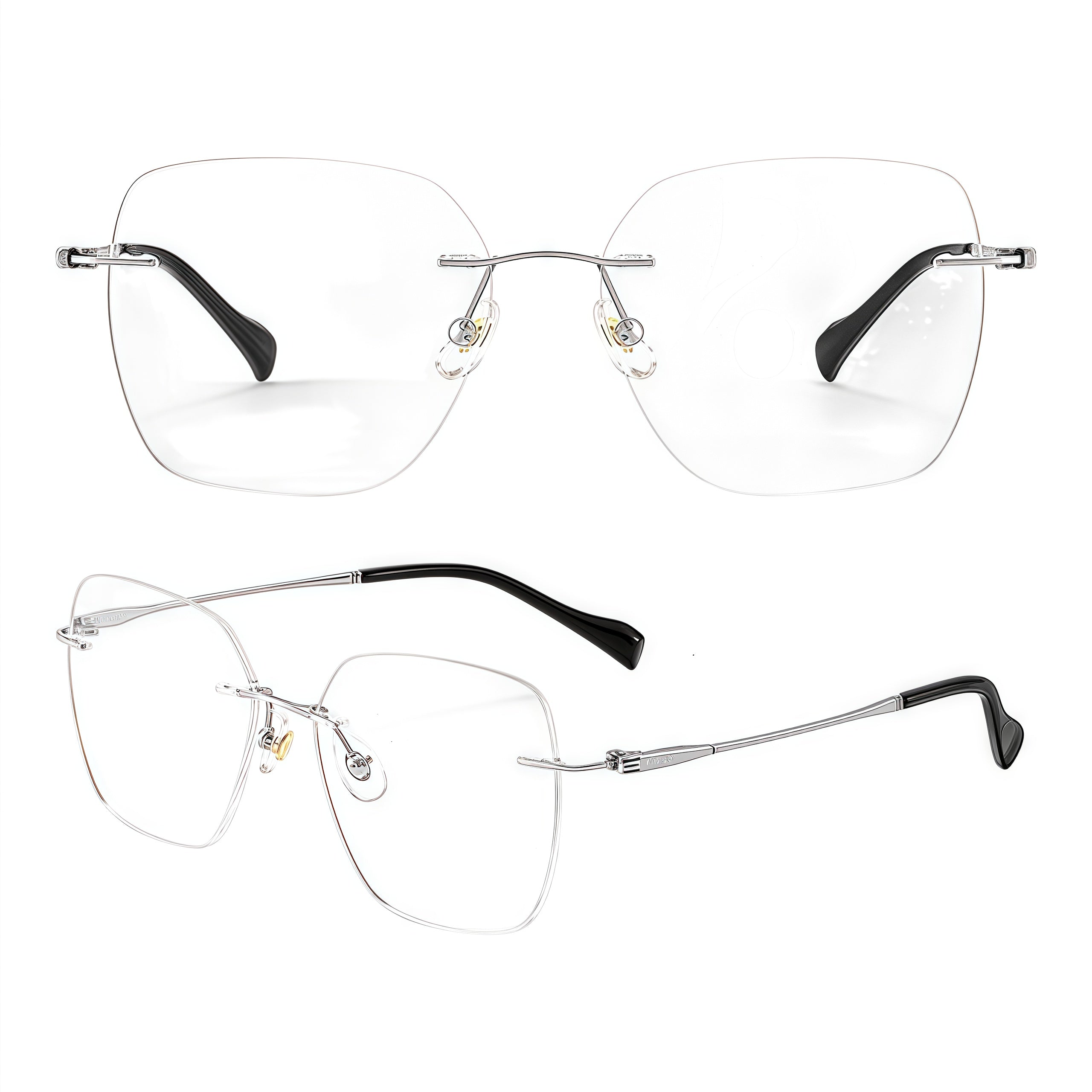 Silver unisex pure titanium soft-square rimless eyeglass frames, product views