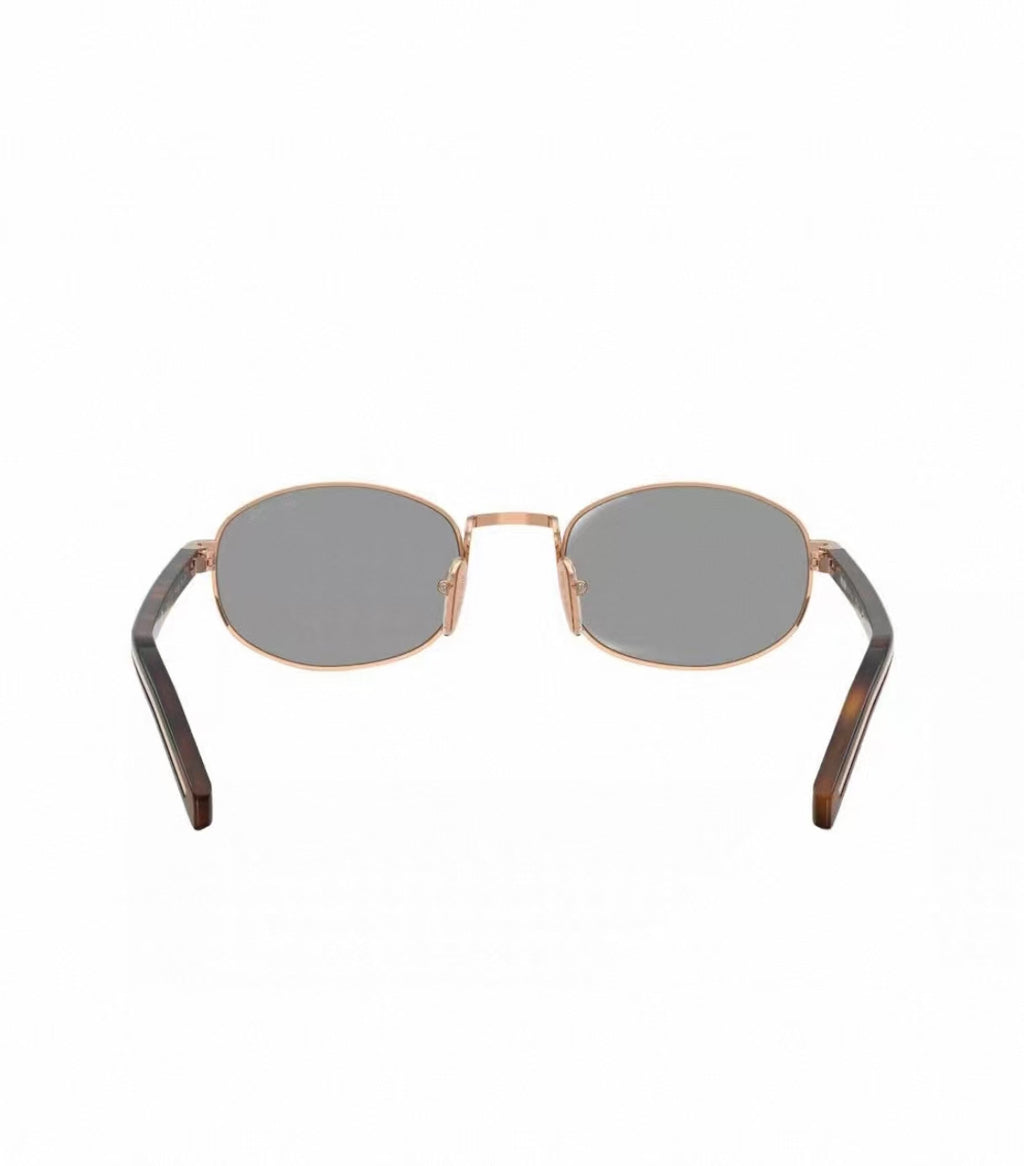 Gold&Gray unisex acetate and metal oval sunglasses, detail-02 view