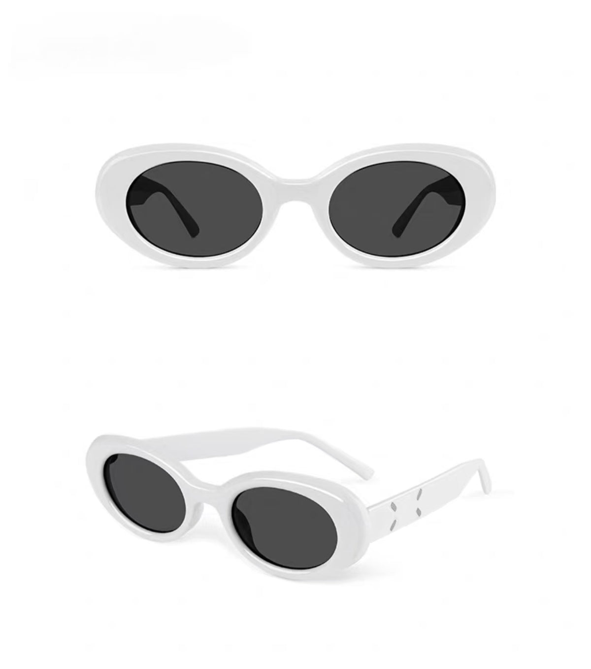 Ivory full-rim oval polycarbonate sunglasses, front and three-quarter views