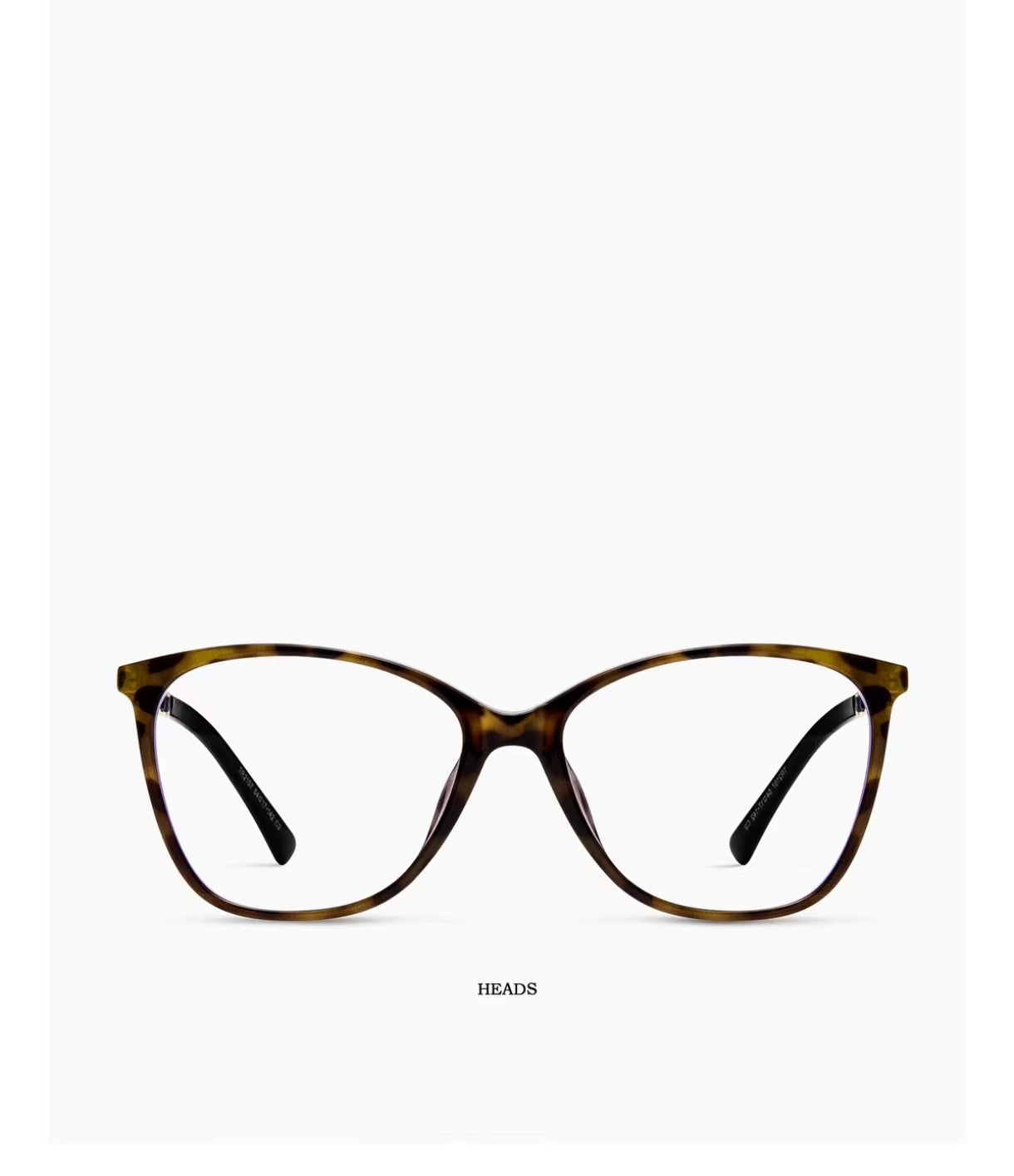 Tortoise Shell cat-eye full-rim eyeglass frame, front and three-quarter product views