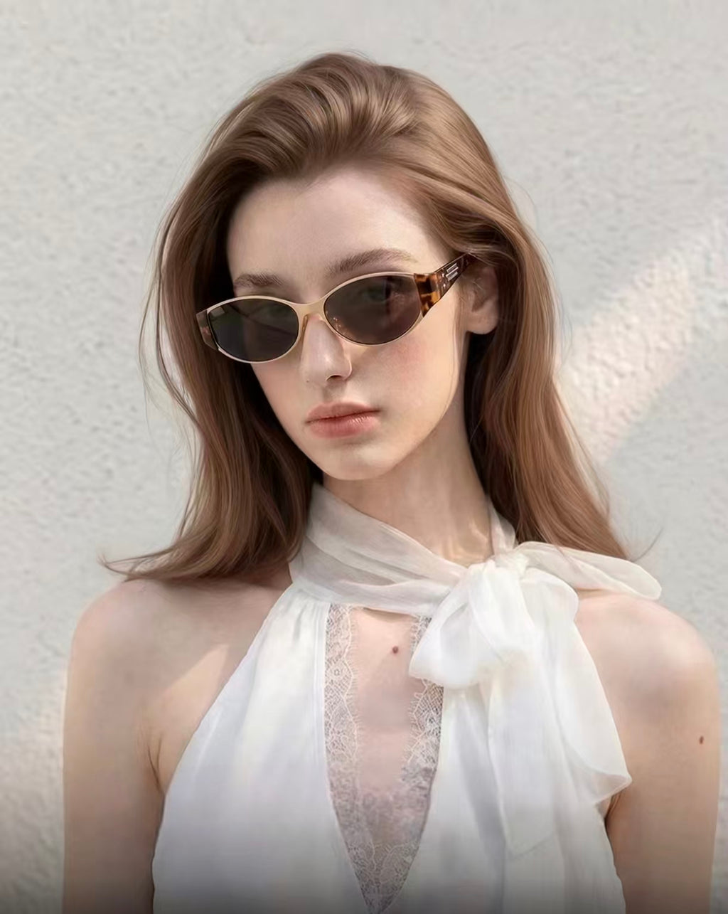 Tortoise Shell Narrow Oval Cat Eye UV400 Polarized Sunglasses
