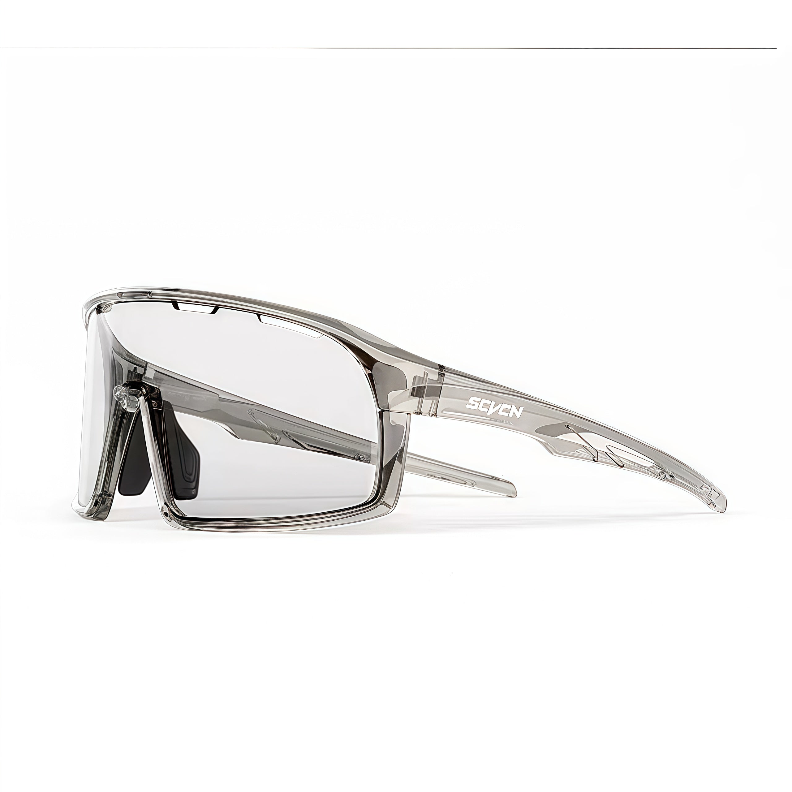 Glossy Crystal Grey Frame/Photochromic Grey Lens unisex polycarbonate rectangle sunglasses, 45-degree view