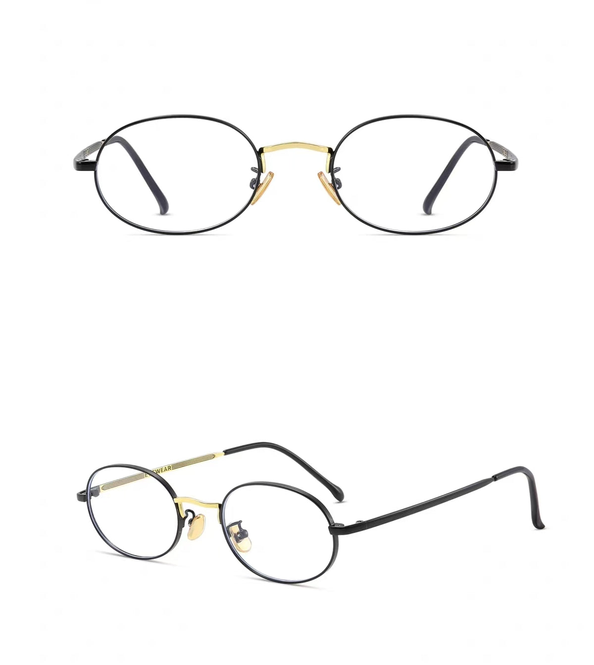 Black&Gold unisex small-fit alloy oval full-rim glasses, original front-and-45-degree composite detail