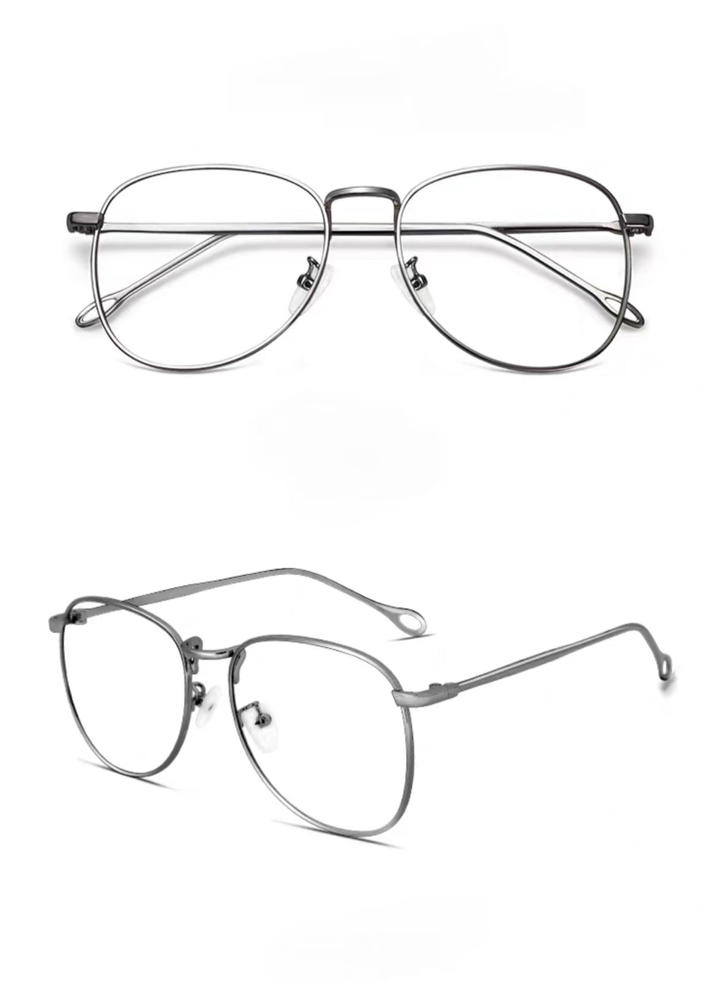 Gray men's retro oversized alloy full-rim glasses, original front and 45-degree composite detail