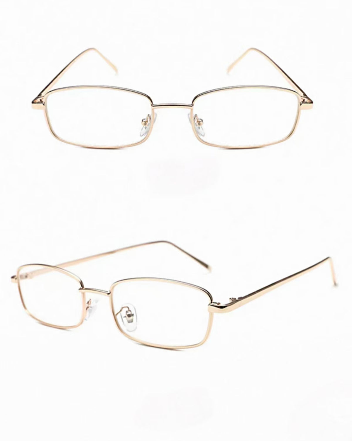 Gold slim alloy square full-rim eyeglass frame, product views