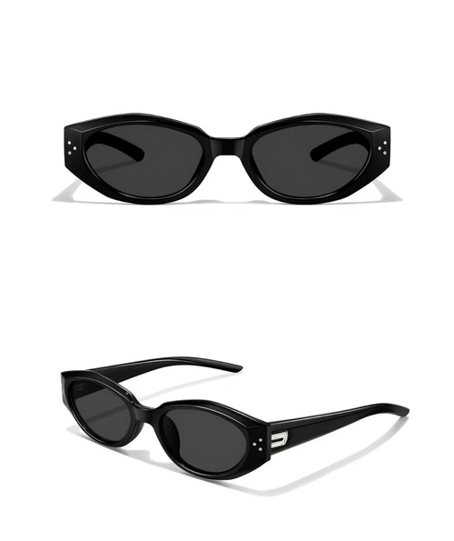 Black men's polycarbonate narrow cat-eye sunglasses, product views