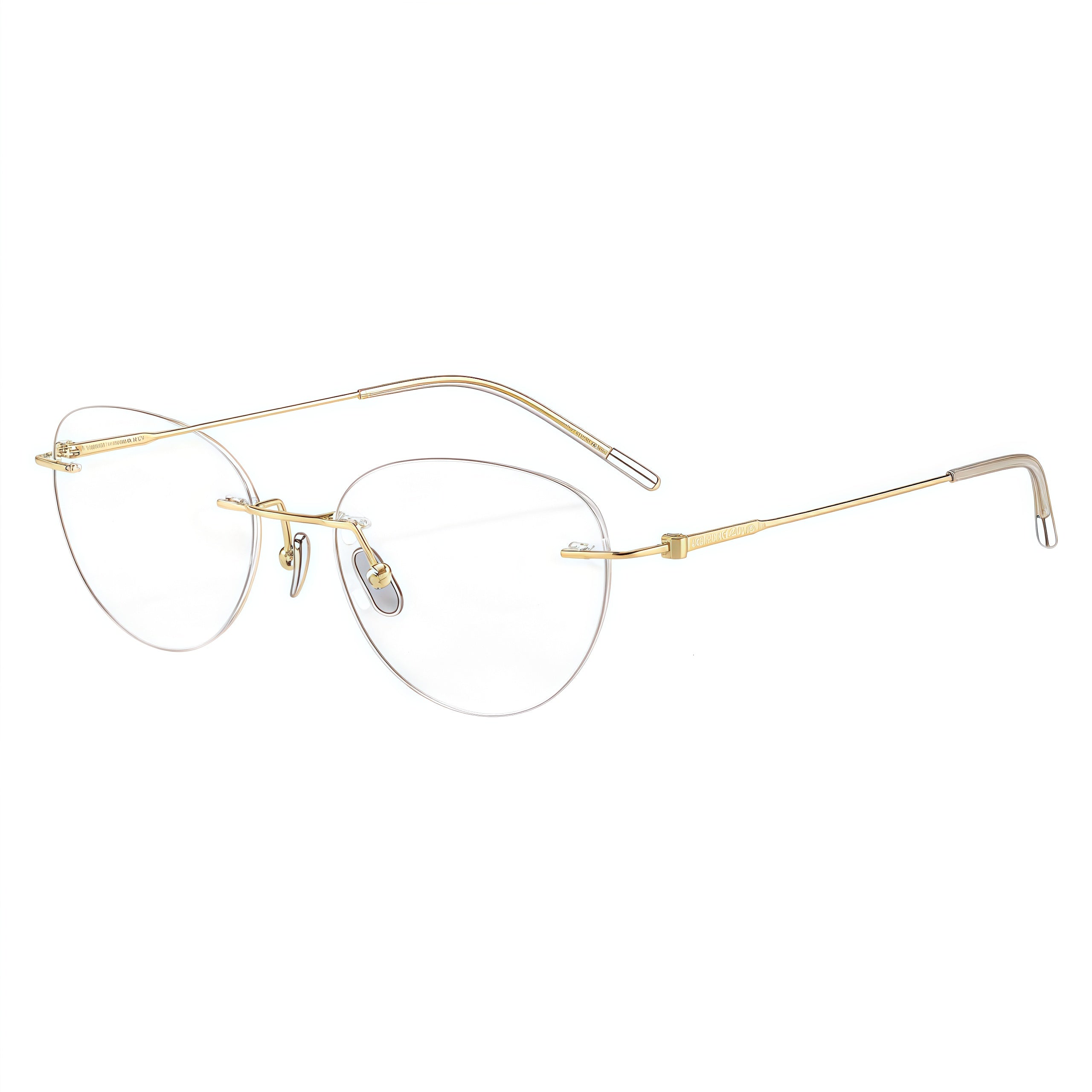 Gold unisex pure titanium rimless oval eyeglass frames, product view