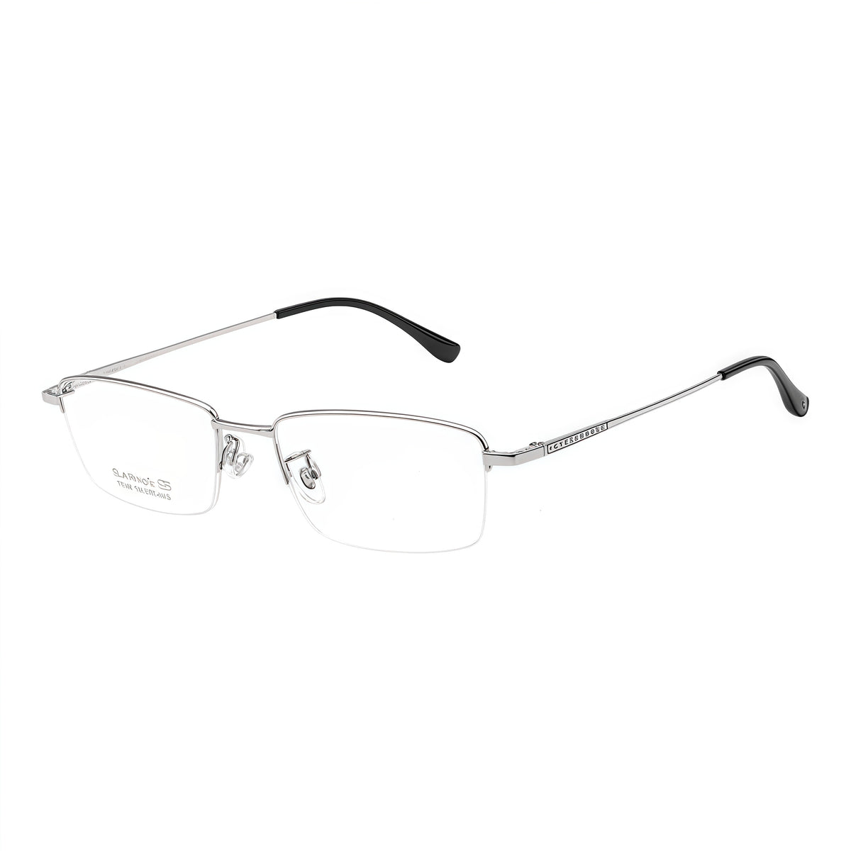 Silver men's pure titanium semi-rimless glasses, 45-degree product view