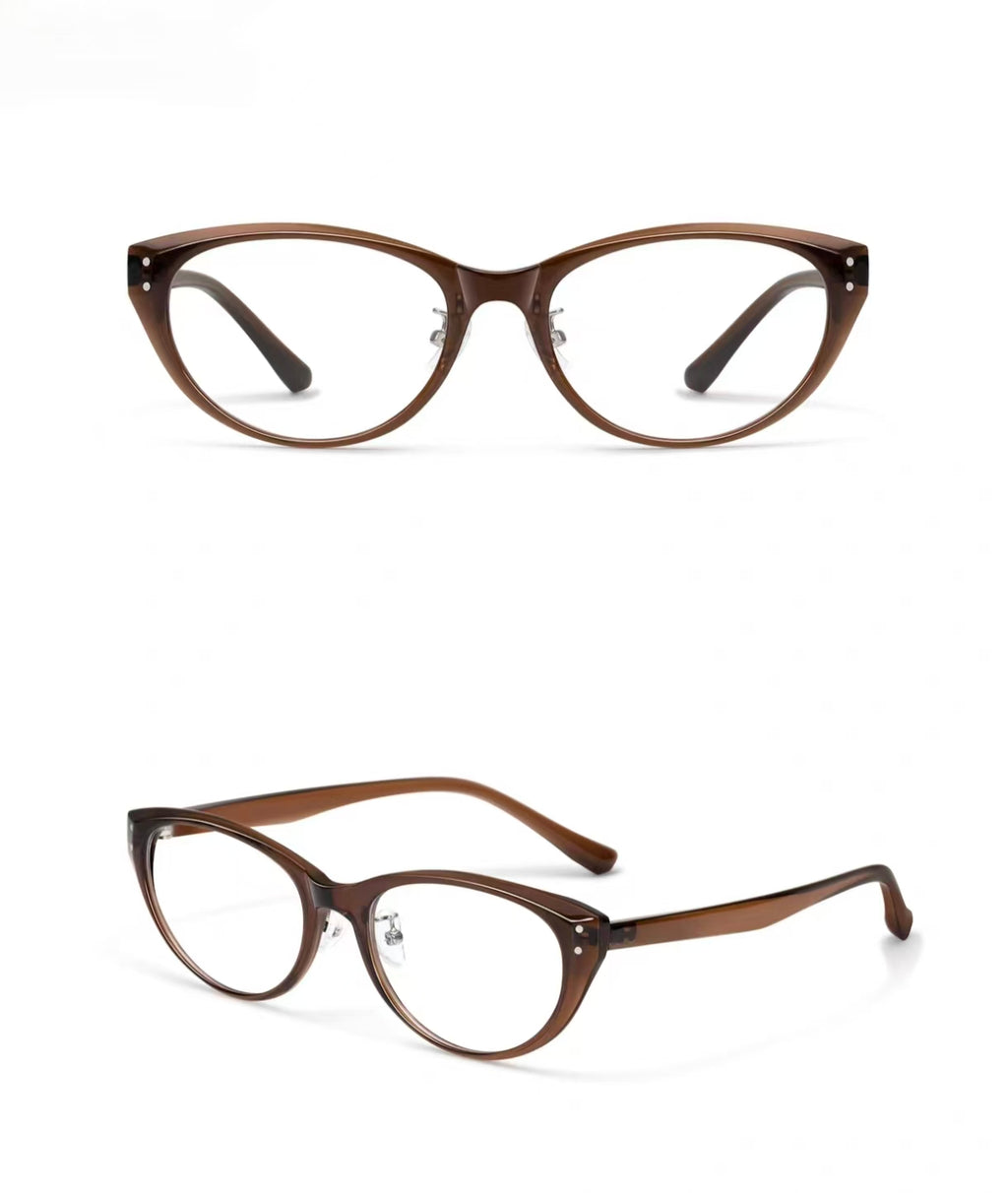 Amber Brown women's TR90 cat-eye glasses, original front-and-45-degree composite detail