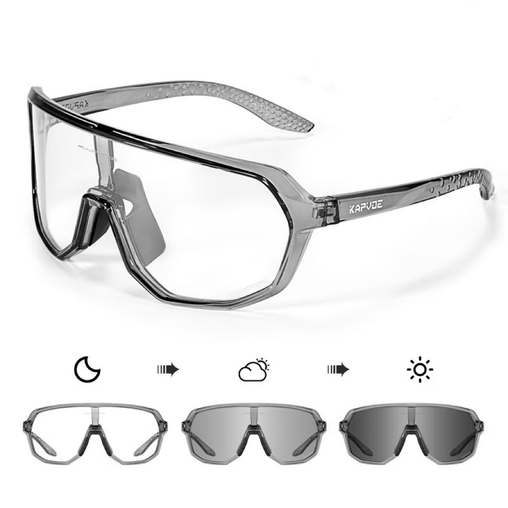 Crystal Grey Frame/Photochromic Grey Lens unisex tr wraparound rectangle sunglasses, detail-01 view