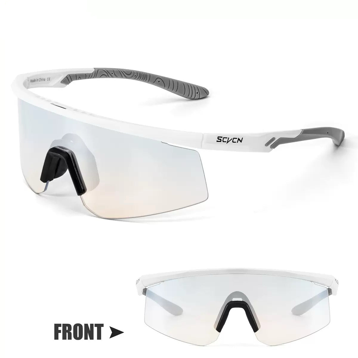 Light Grey unisex tr90 wraparound shield sunglasses, 45-degree view