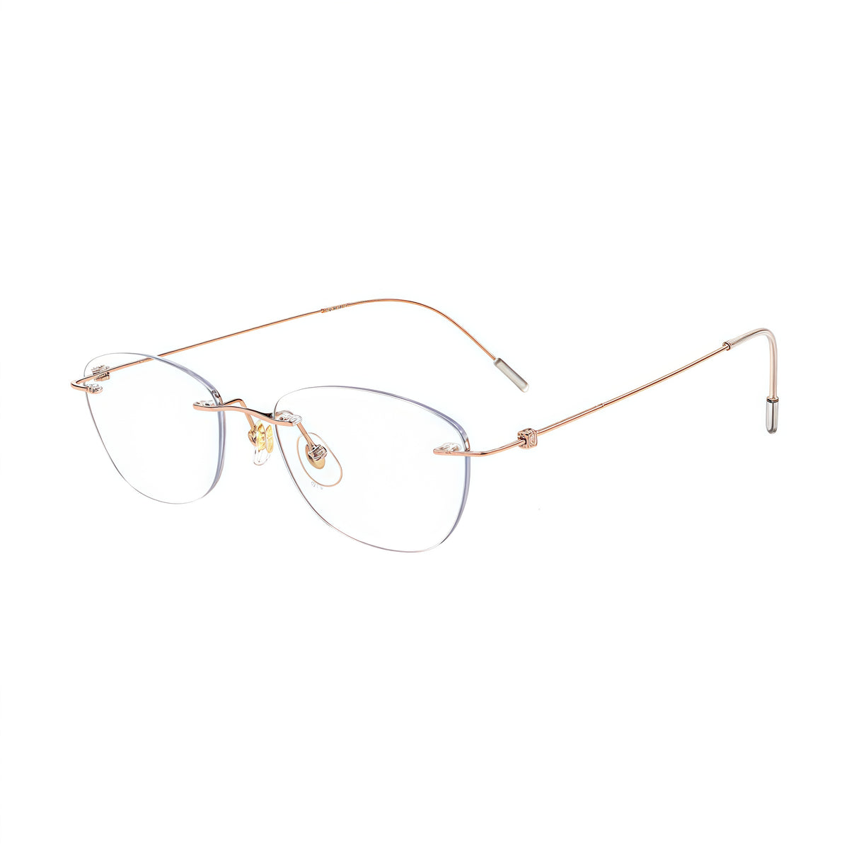 Rose Gold/Yellow titanium rimless glasses, 45-degree product view