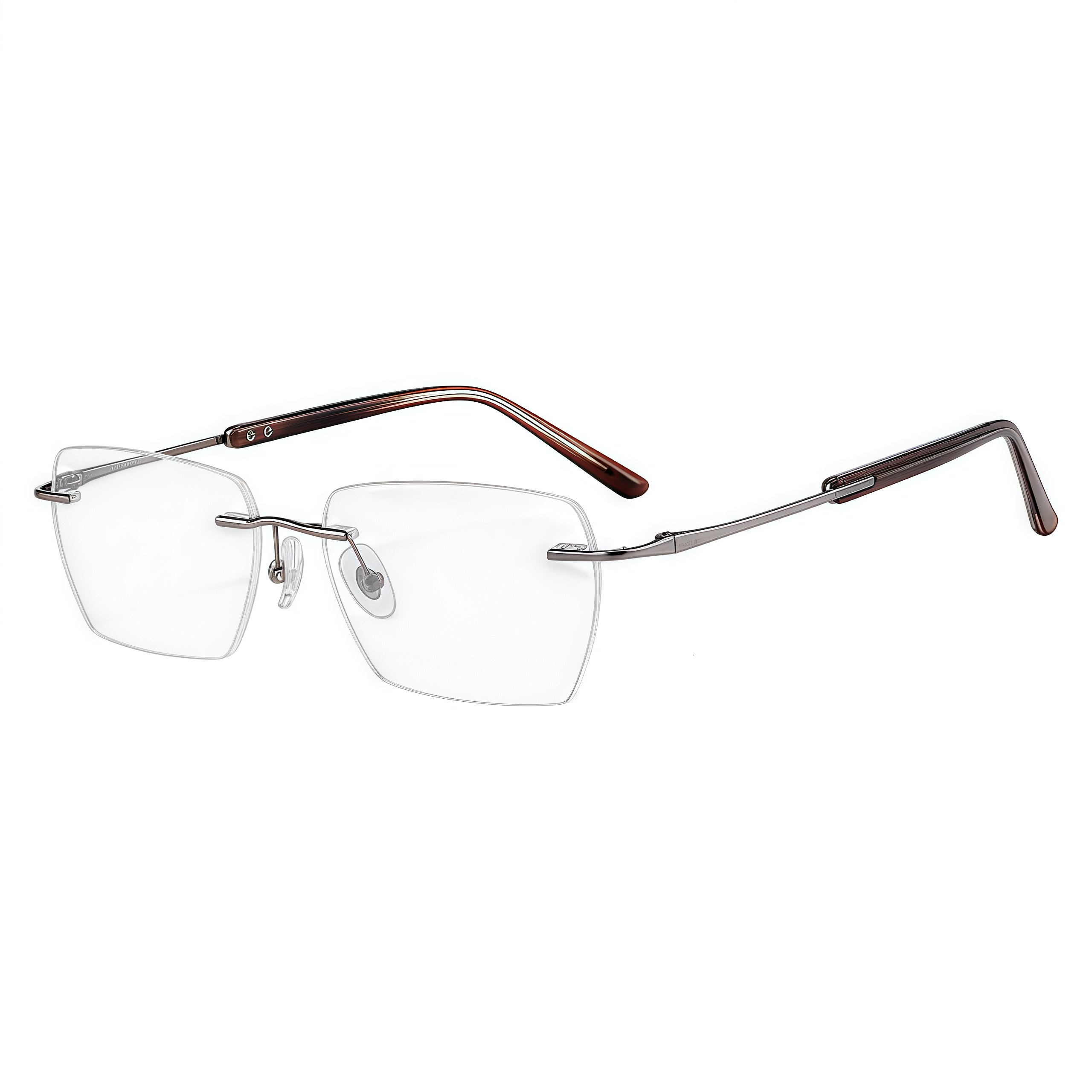 Gunmetal front and 45-degree product views of Sophisticated Professional Rimless Eyeglasses