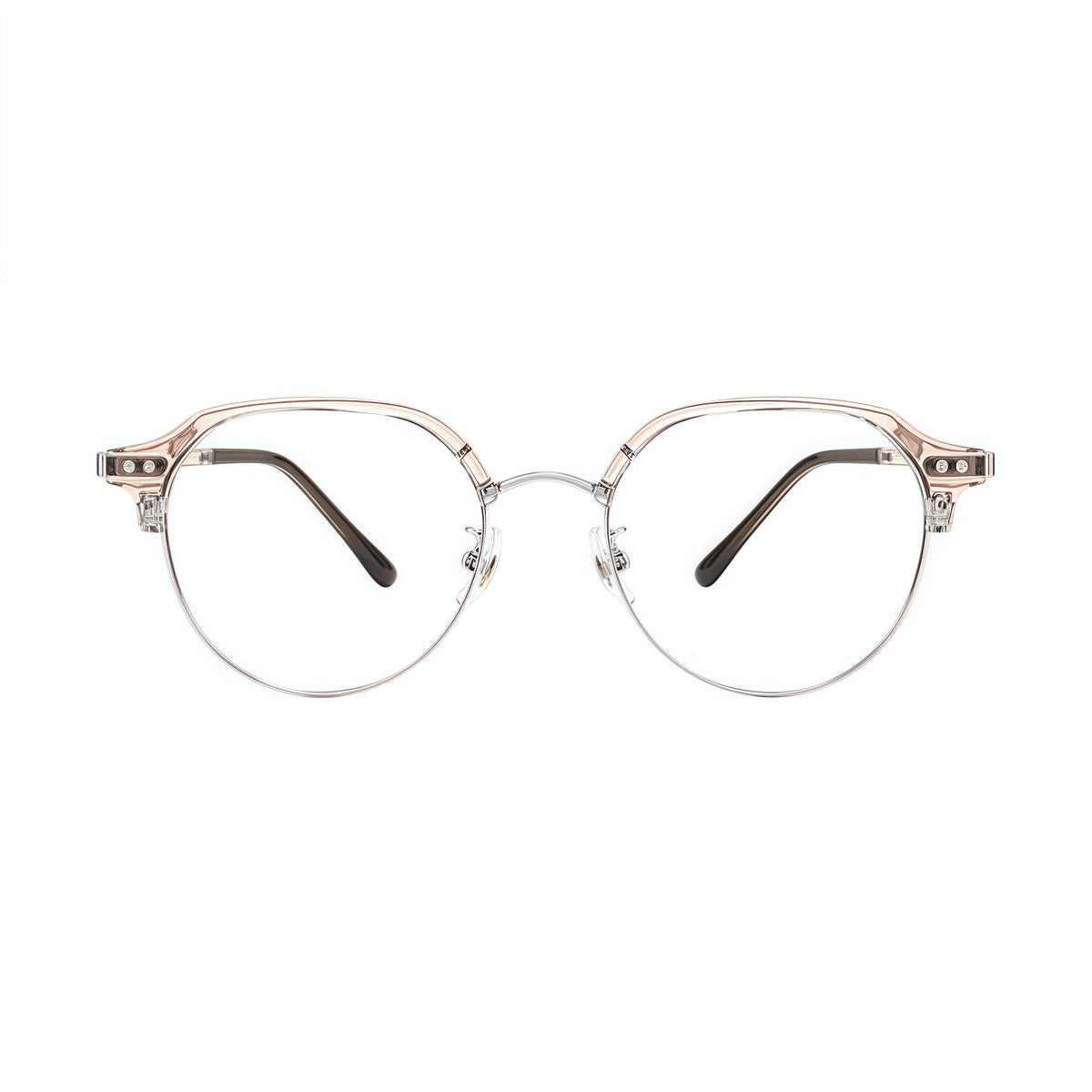 Crystal Brown/Silver front product view of Intellectual Vintage Semi-Rimmed Eyeglasses