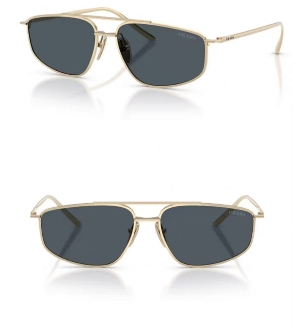 Blue front and 45-degree product views of Prada Luxury Vintage Trendy Metal Small Sunglasses