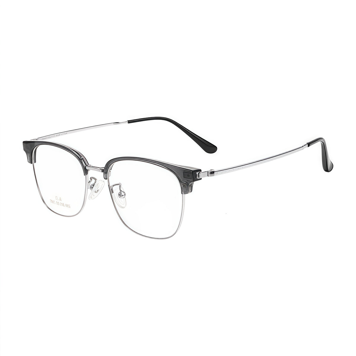 Crystal Grey/Silver men's TR-and-titanium semi-rimless glasses, original 45-degree product view