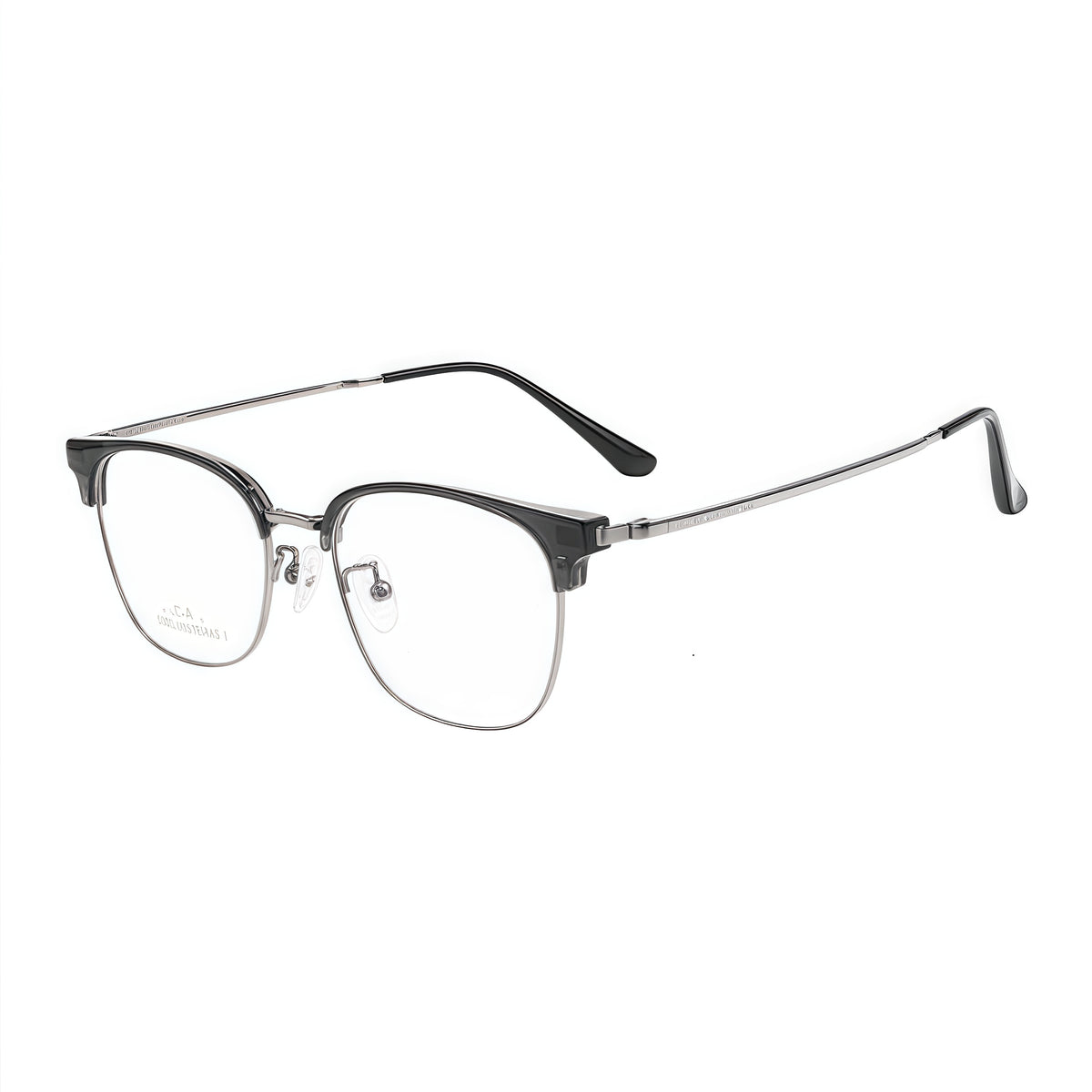 Dark Grey/Gunmetal men's TR-and-titanium semi-rimless glasses, original 45-degree product view