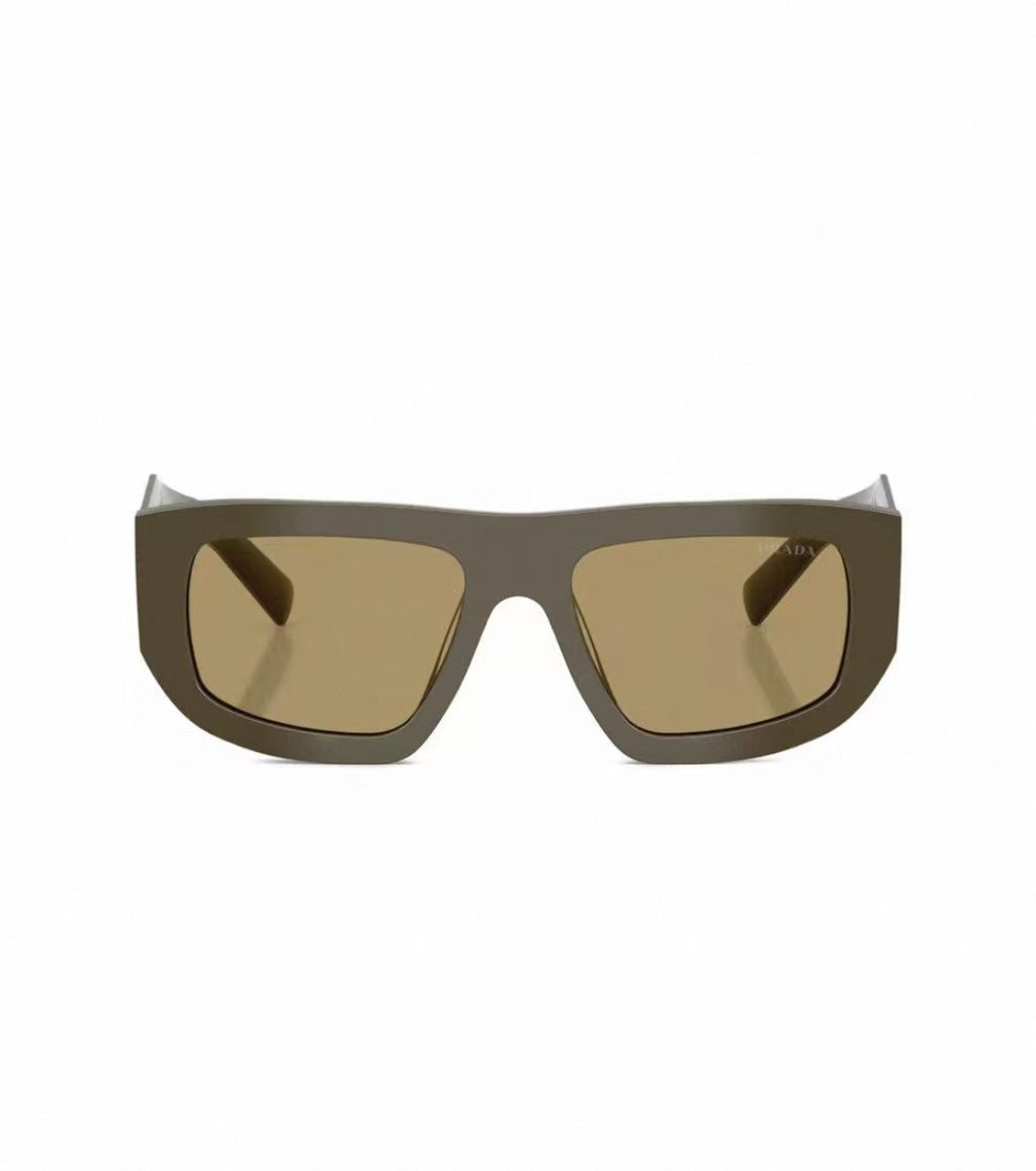 Olive Green unisex acetate rectangle sunglasses, 45-degree view
