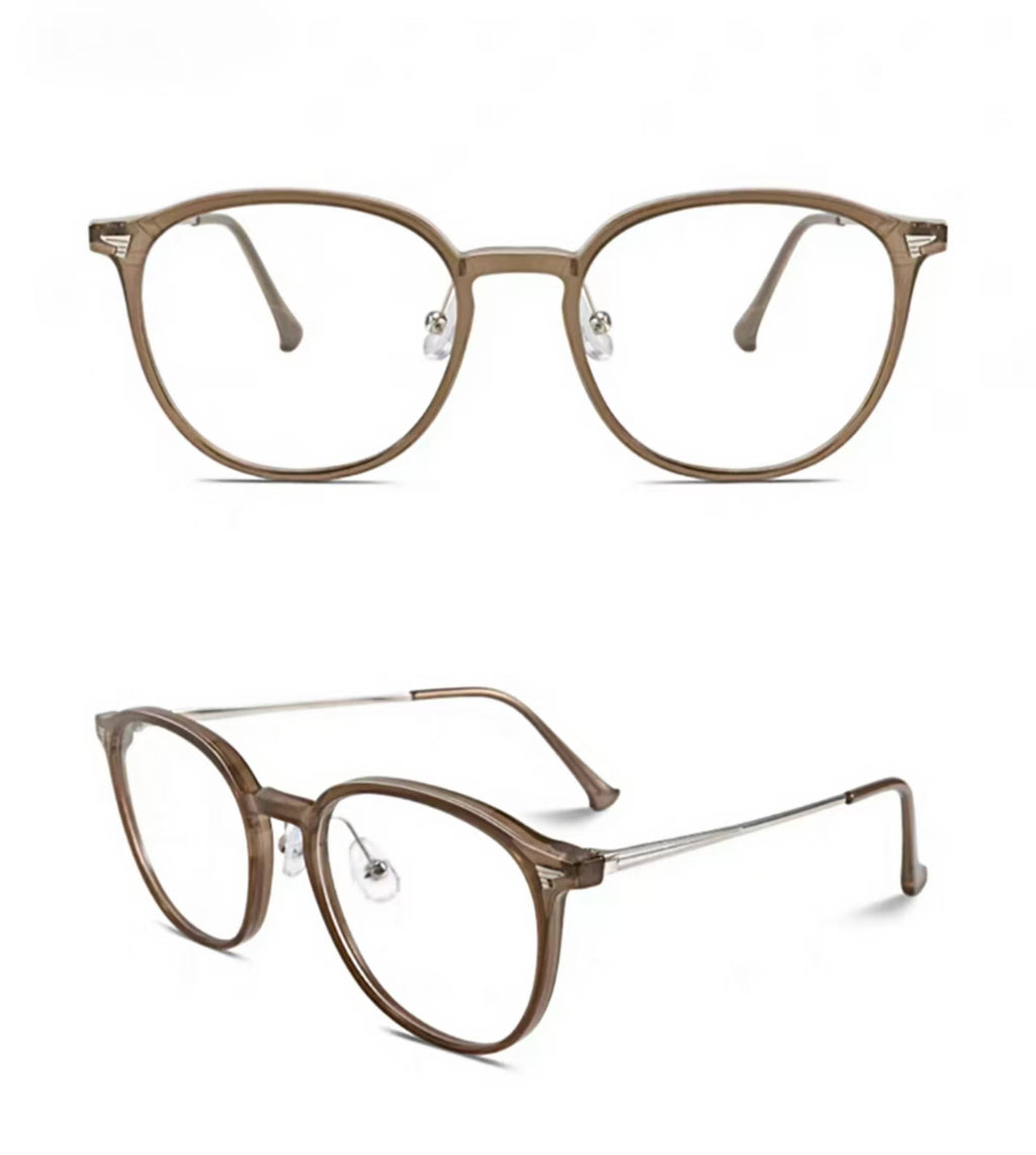 Latte Brown women's TR90 and alloy full-rim glasses, original front-and-45-degree composite detail