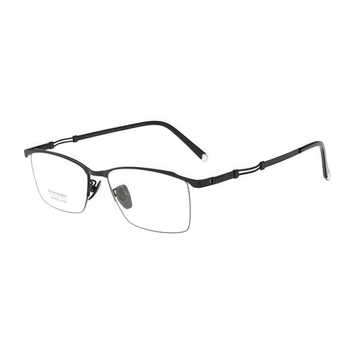 Black men's professional alloy semi-rimless glasses, original 45-degree product view