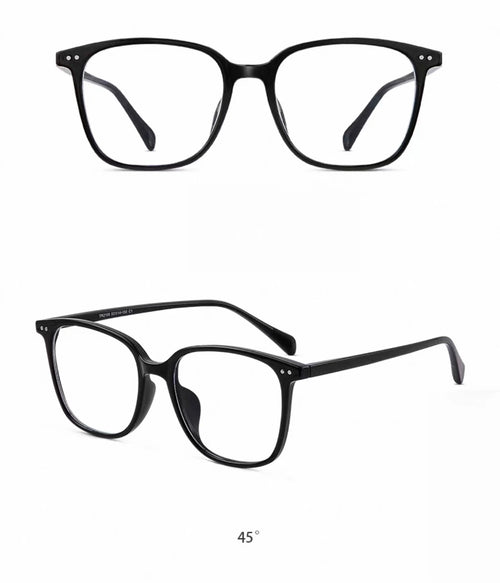 Black oversized square full-rim eyeglass frame, product view