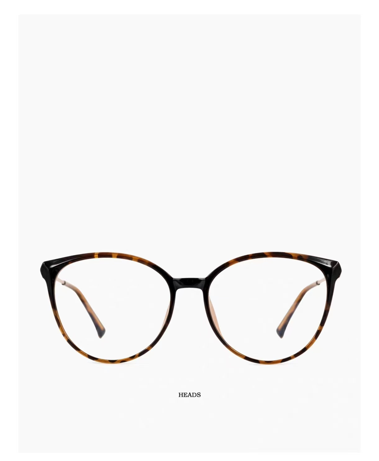 Tortoise Shell oversized cat-eye full-rim eyeglass frame, front and three-quarter product views