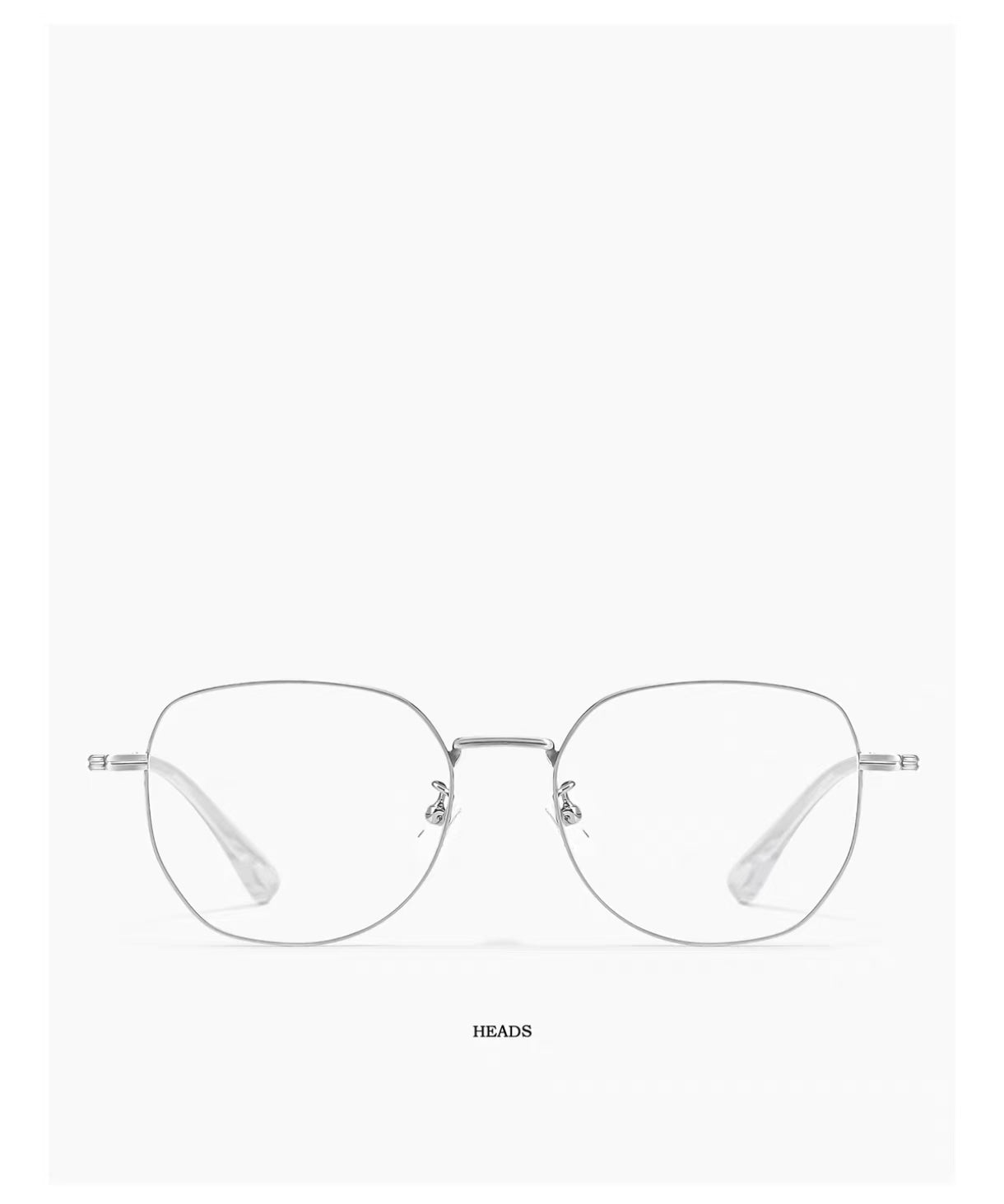 Silver men's retro oversized titanium full-rim glasses, front product view