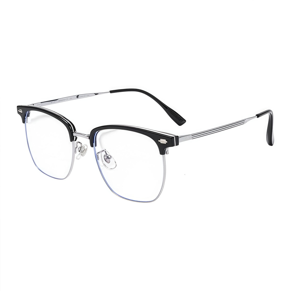 Black/Silver TR brow semi-rimless glasses, 45-degree product view