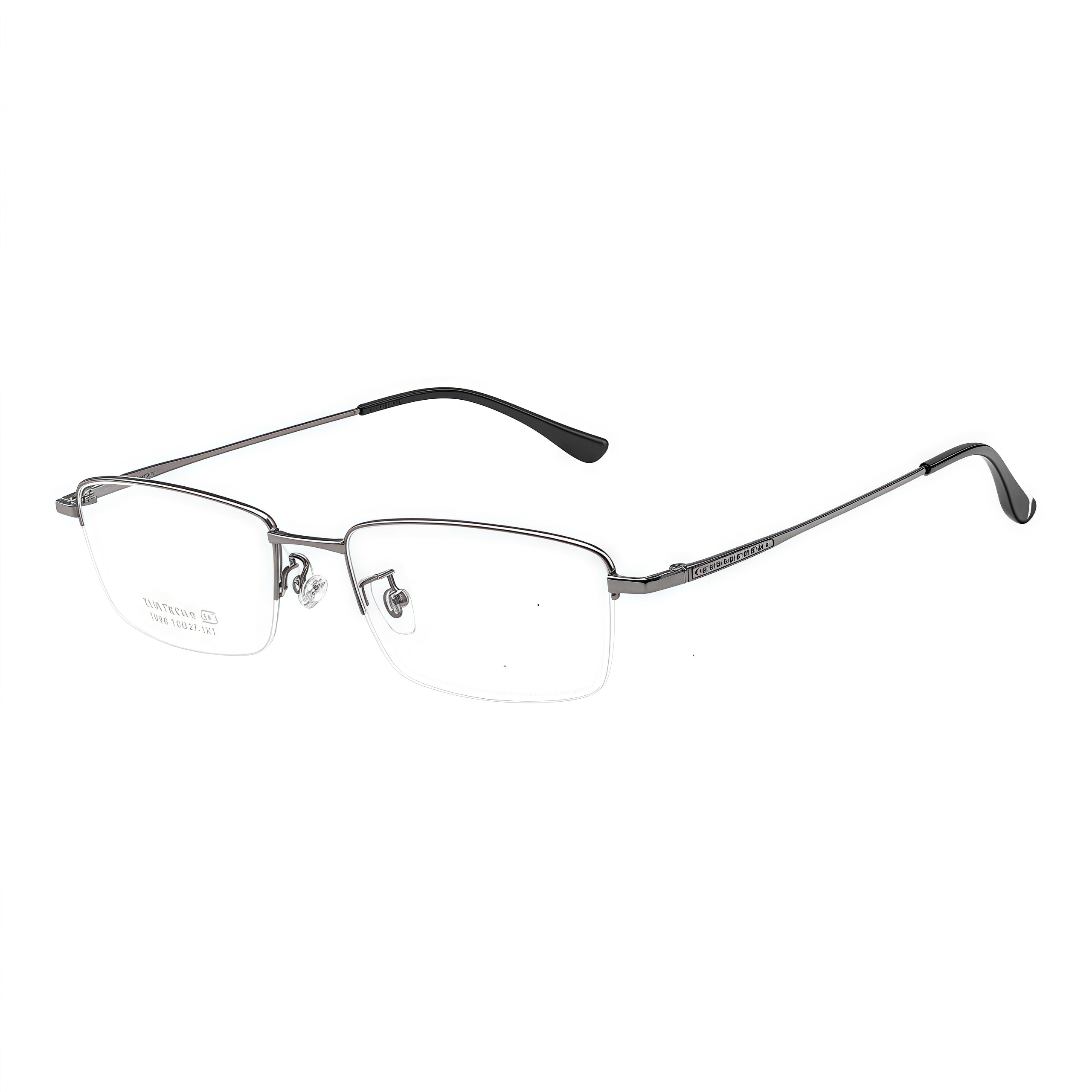 Gunmetal men's pure titanium semi-rimless glasses, 45-degree product view