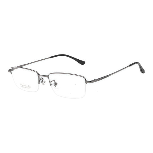 Gunmetal men's pure titanium semi-rimless glasses, 45-degree product view