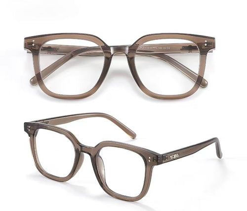 Cool Tea Brown TR90 intellectual oversized rounded-square full-rim glasses, original front and 45-degree product detail