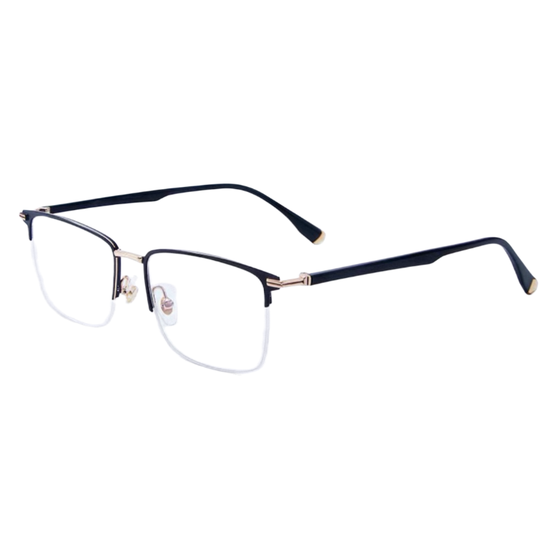 Black/Gold rectangular semi-rimless eyeglass frame, product view