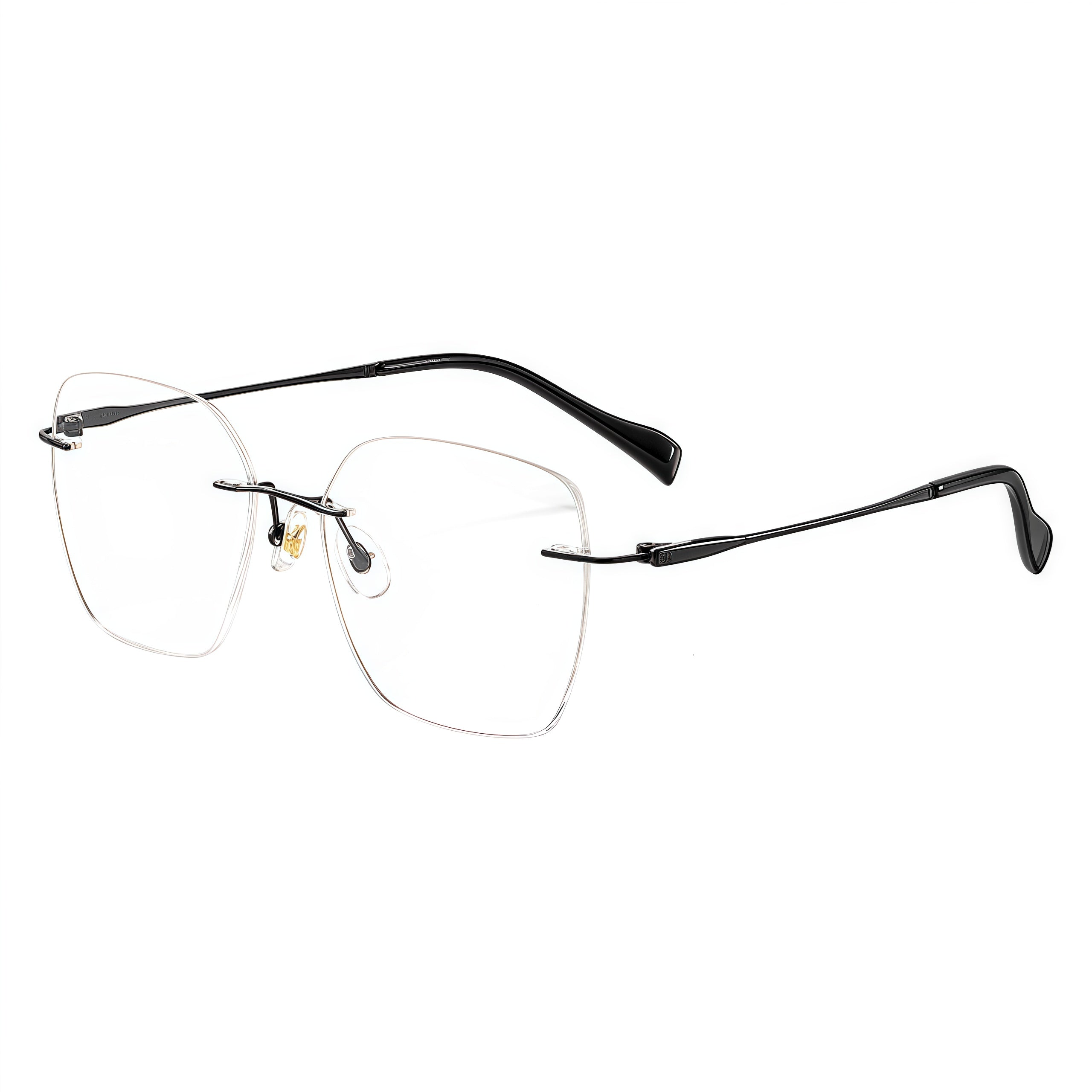 Black unisex pure titanium soft-square rimless eyeglass frames, product views