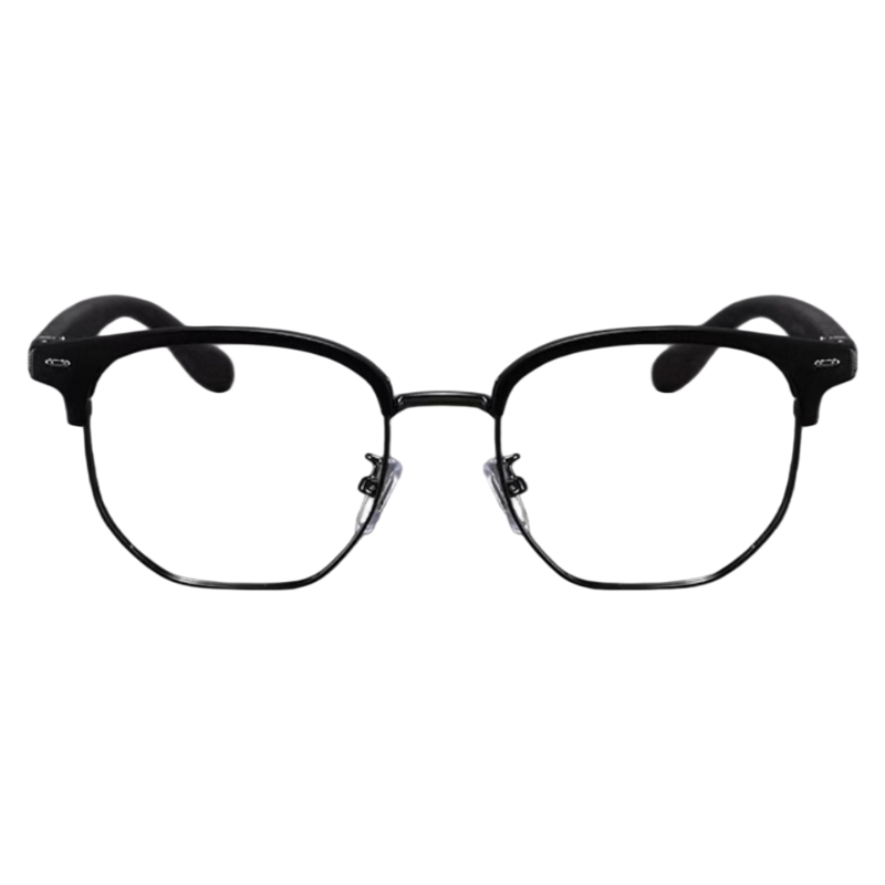 Matte Black men's vintage TR and alloy semi-rimless glasses, front product view