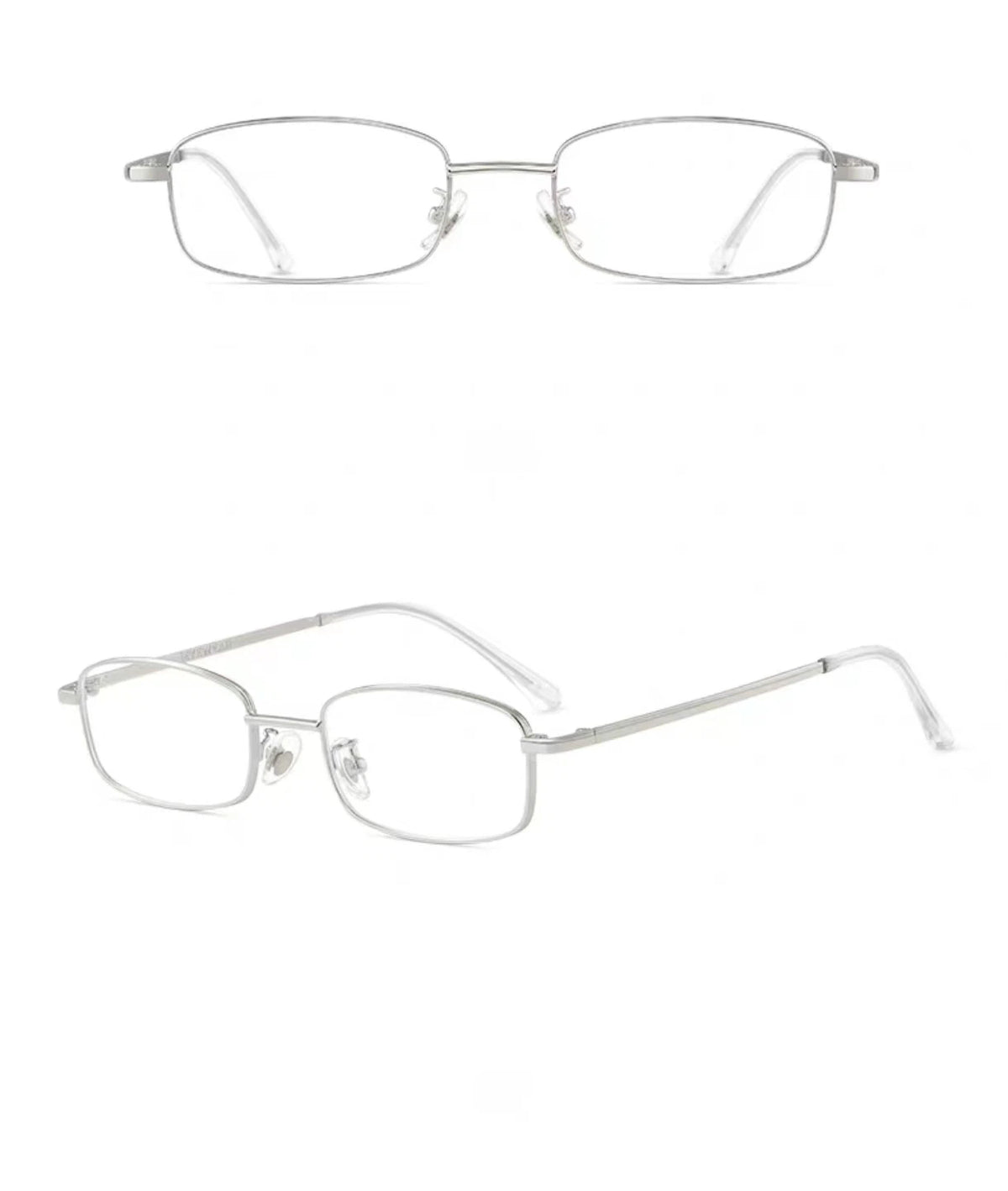 Silver small-fit rectangular full-rim eyeglass frame, product view