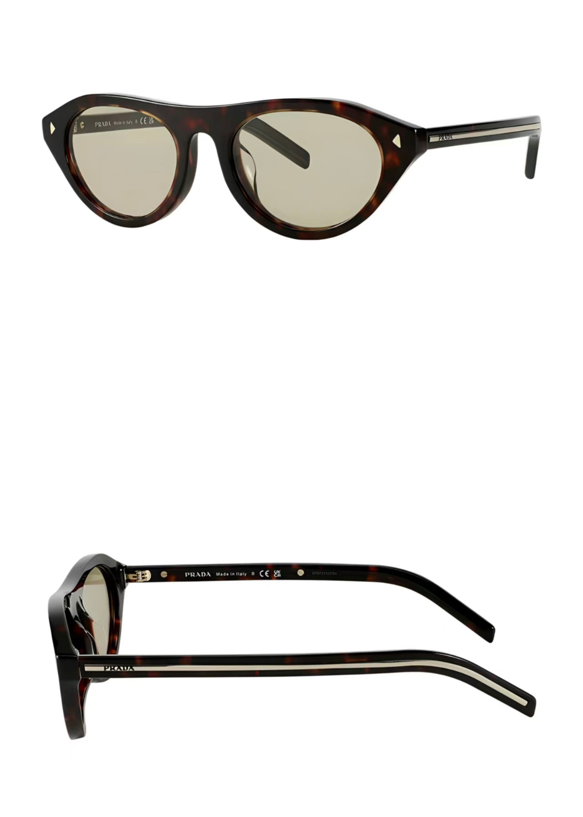 Tortoise Shell Prada Women's Acetate Cat-Eye Sunglasses, front and side profile product views