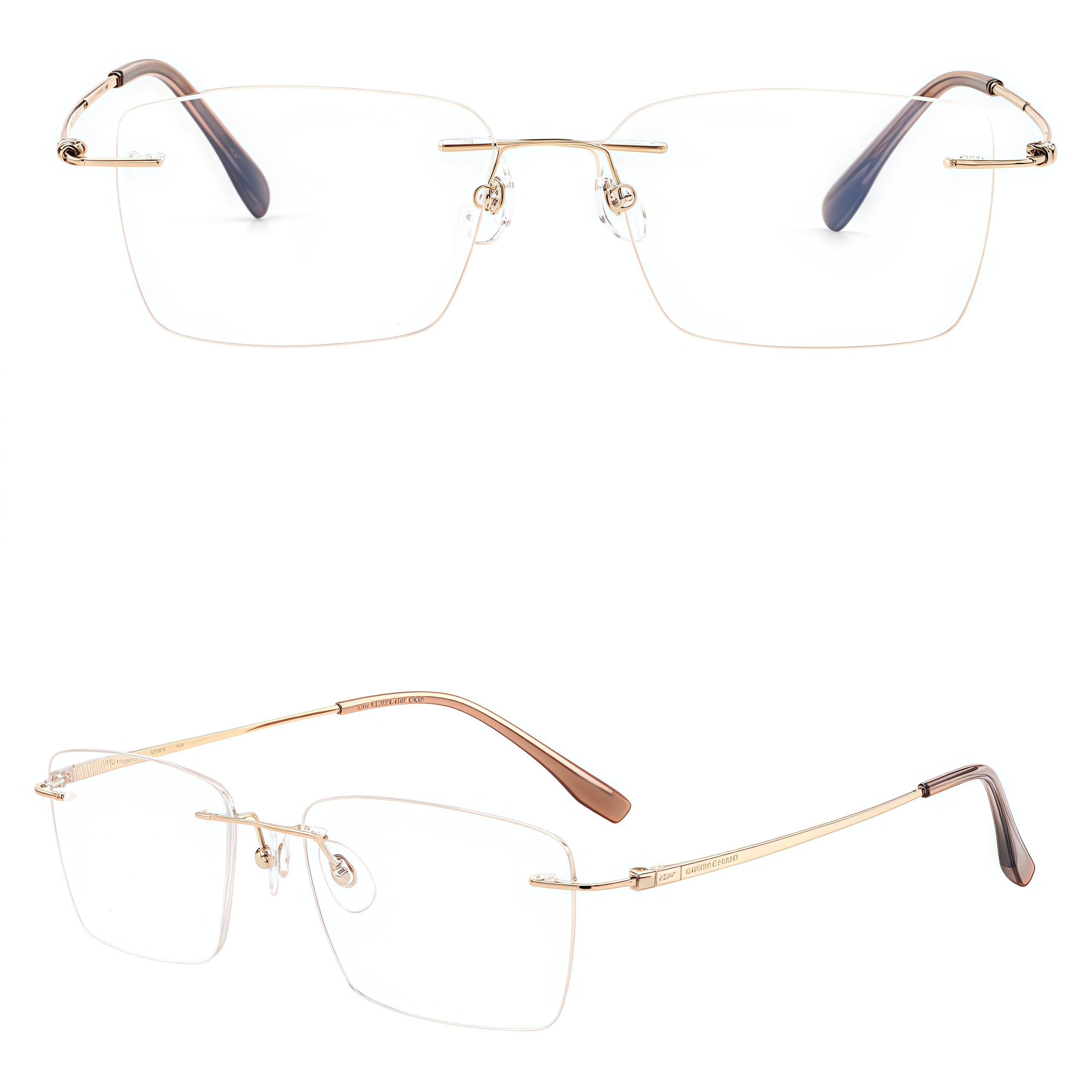 Black unisex square titanium rimless glasses, product view