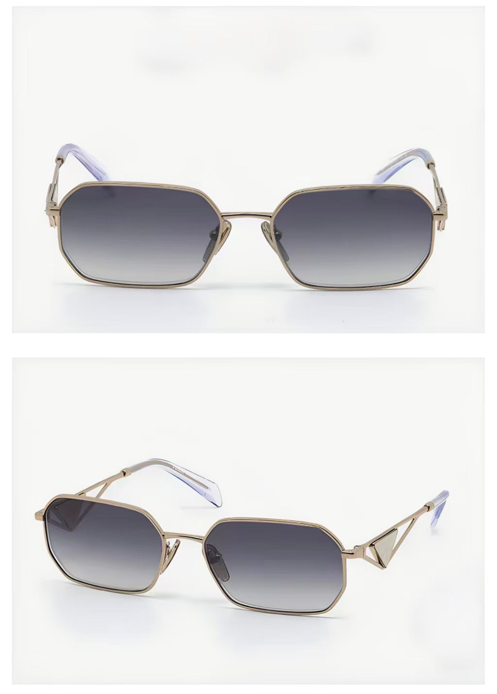 Gray Prada Unisex Acetate-Metal Geometric Sunglasses, front and 45-degree product views