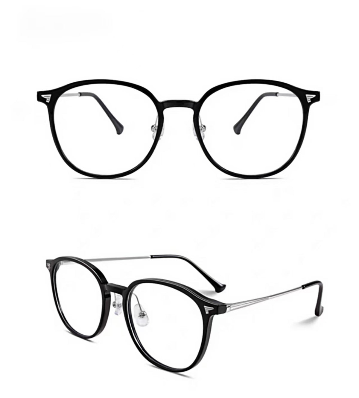 Glossy Black women's TR90 and alloy full-rim glasses, original front-and-45-degree composite detail