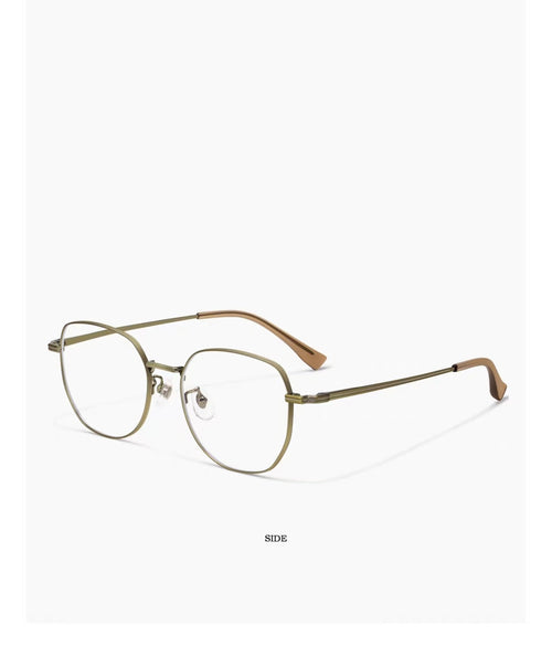 Bronze men's retro oversized titanium full-rim glasses, 45-degree product view