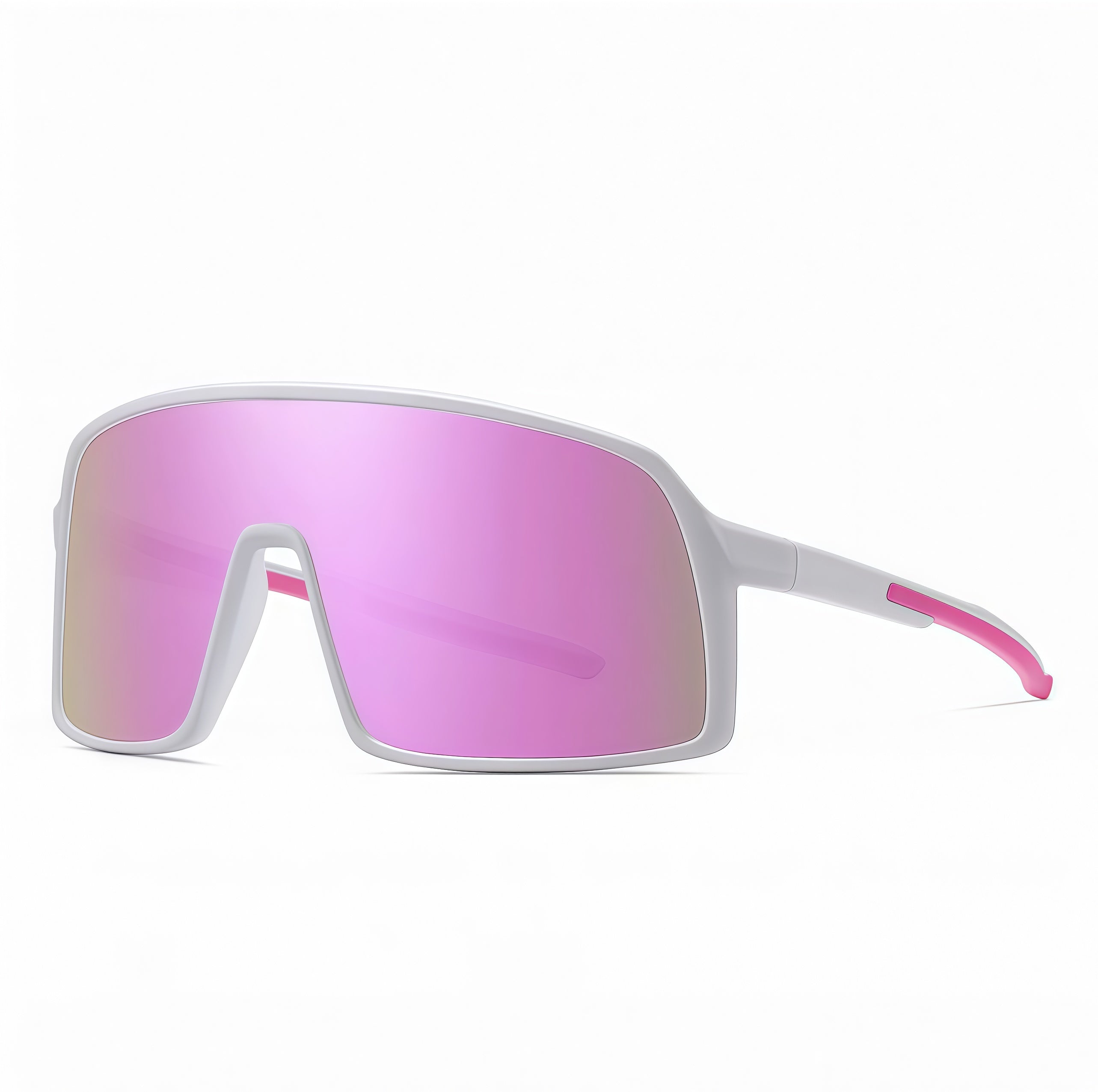 White Frame/Purple Lens unisex tr shield sunglasses, 45-degree view